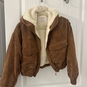 NWOT Ci Sono Kids Tan Corduroy Puffer Jacket with White Sherpa Lining